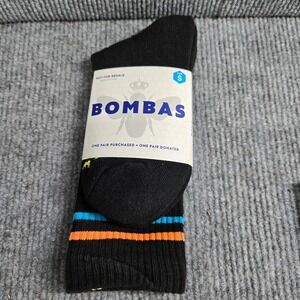Bombas Black‎ Orange and Blue Striped Crew Socks Size Small